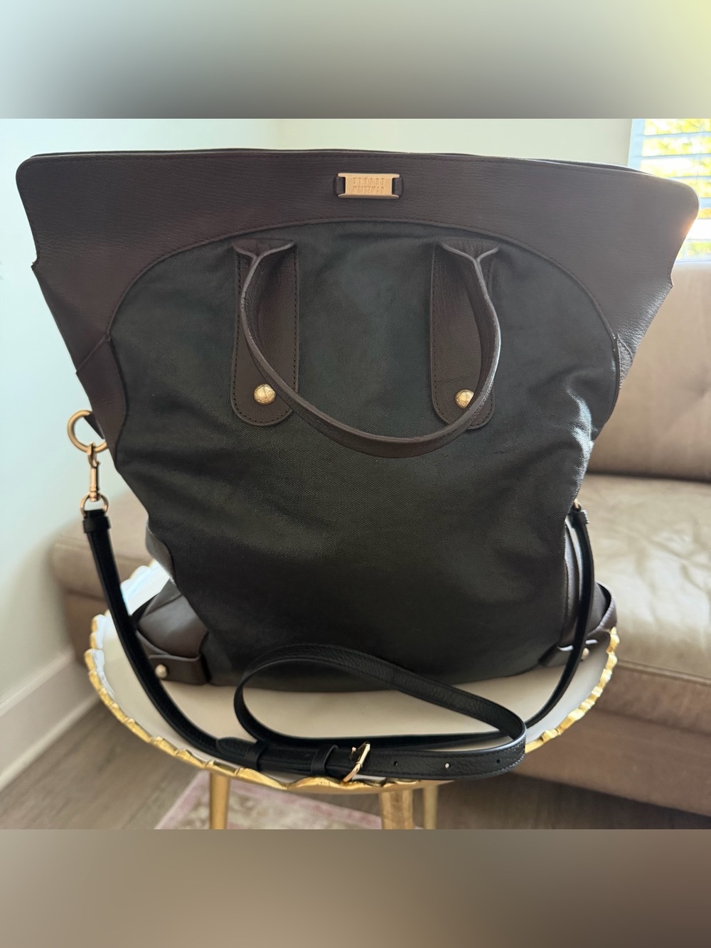 Stuart Weitzman Collection Canvas Leather Oversized Tote Bag